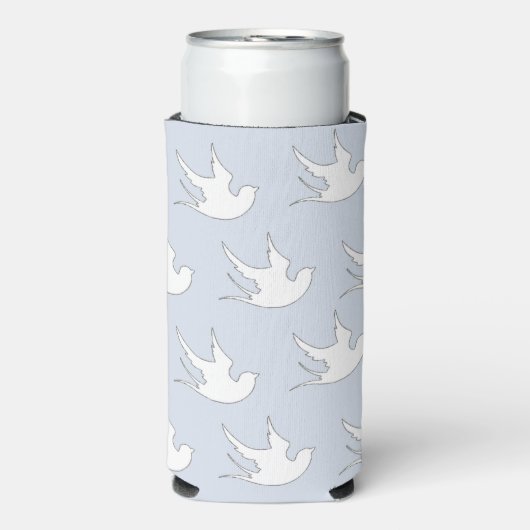Weiße Tauben Silhouette Muster auf blau Selters Dosenkühler (Seltzer Vorderseite)