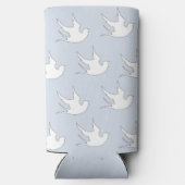 Weiße Tauben Silhouette Muster auf blau Selters Dosenkühler (Rückseite)