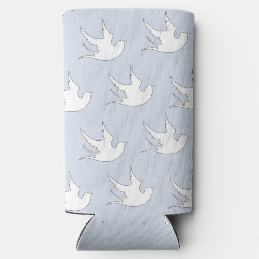 Weiße Tauben Silhouette Muster auf blau Selters Dosenkühler (Rückseite)