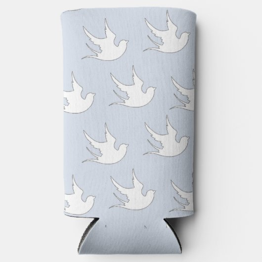 Weiße Tauben Silhouette Muster auf blau Selters Dosenkühler (Vorderseite)