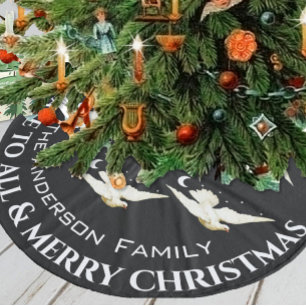 Weiße Tauben Sterne Halbmond Weihnachten Fleece Weihnachtsbaumdecke