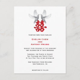 Weiße Tauben und doppeltes Glück | Chinesische Hoc Einladung