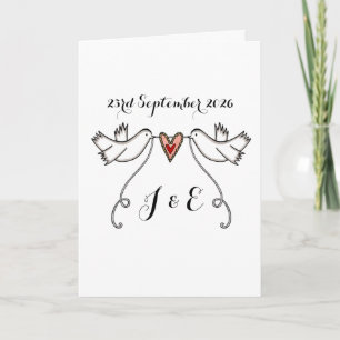 Weiße Tauben und Hochzeit mit Liebesherz Karte