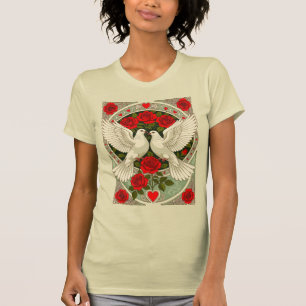 Weiße Tauben und rote Rosen Art Nouveau T-Shirt