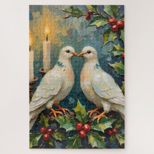 Weiße Tauben und Stechpalmen-Girlande Weihnachten  Puzzle