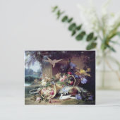 Weiße Tauben Vögel Blume Malerei Postkarte (Stehend Vorderseite)