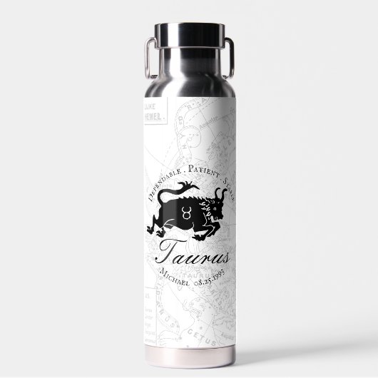 Weiße Taurus Astrologie Zodiac Zeichen Trinkflasche (Vorne)