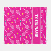 🎾 weiße Tennisschläger in Rosa, individuelle Name Fleecedecke (Vorderseite (Horizontal))