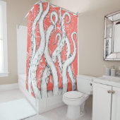Weiße Tentacles Octopus Vintage Karte Kortikus Duschvorhang (Beispiel)