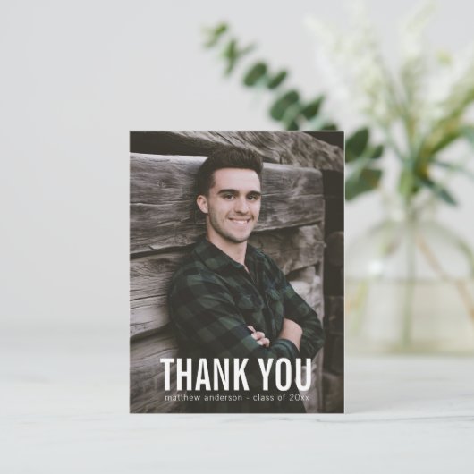 Weiße Textmütter Vielen Dank Abschluss Postkarte (Stehend Vorderseite)