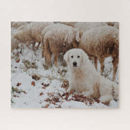 Weiße Tierschütze Hund mit Schafen Puzzle