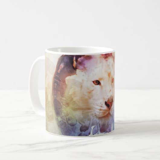 Weiße Tiger-Blumenblase Grunge Kaffeetasse (Vorderseite Links)
