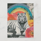 Weiße Tiger-Collage mit Regenbogen und Blumen Postkarte (Vorderseite)