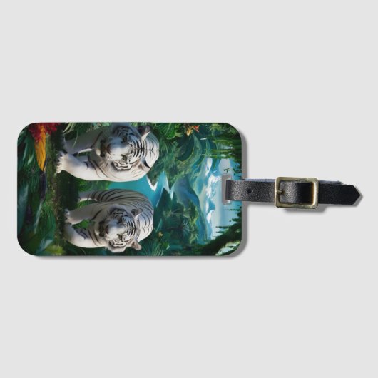 Weiße Tiger, die durch den Dschungel schlendern Gepäckanhänger (Vorderseite (Horizontal))