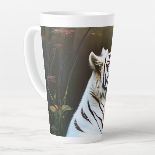 Weiße Tiger, die Momente lieben, Latte-Tasse Milchtasse (Linke Ecke)