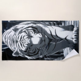 Weiße-Tiger-Dunkelwald-Illustration Strandtuch