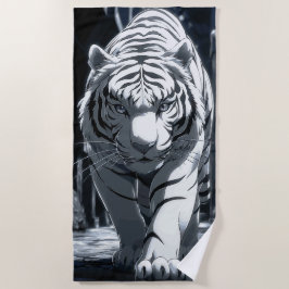 Weiße-Tiger-Dunkelwald-Illustration Strandtuch