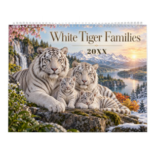 Weiße-Tiger-Familien durch die Jahreszeiten Kalender