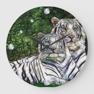 Weiße Tiger Fraktal-Uhr Große Wanduhr