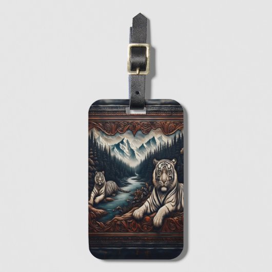 Weiße Tiger in einem geschnitzten Rahmen Gepäckanhänger (Vorderseite Vertikal)