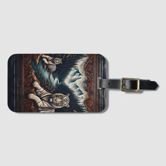 Weiße Tiger in einem geschnitzten Rahmen Gepäckanhänger (Vorderseite (Horizontal))