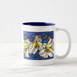 Weiße Tiger-Lilien-Blumen-beflecktes Zweifarbige Tasse