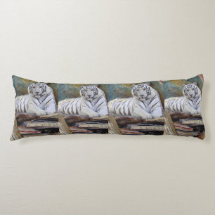 Weiße Tiger-Mixed-Media-Collage – Elegantes Kunstk Seitenschläferkissen