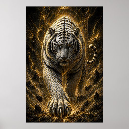 Weiße Tiger-Power-Explosion - Schwarzer Goldgeist Poster (Vorne)