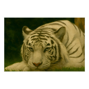 Weiße Tiger-Ruhen im Wald-Schatten Poster