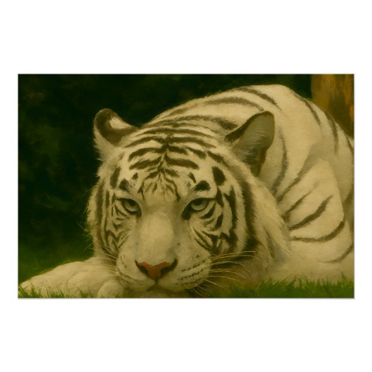 Weiße Tiger-Ruhen im Wald-Schatten Poster (Vorderseite)