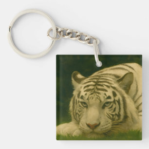 Weiße Tiger-Ruhen im Wald-Schatten Schlüsselanhänger