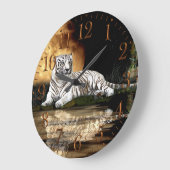 Weiße Tiger-u. Mond-große Katze Tier-Liebhaber Große Wanduhr (Winkel)