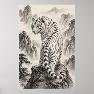 Weiße Tiger Wandkunst Leinwand, Chinesische Tuschm Poster
