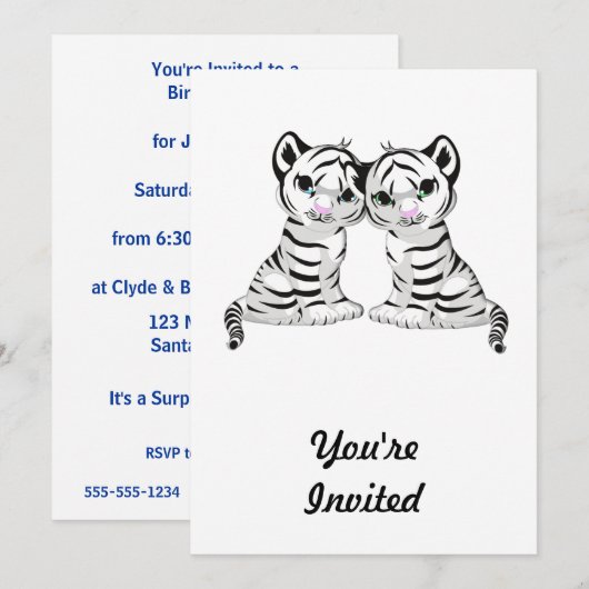 Weiße Tiger-Zwillinge Einladung (Vorne/Hinten)
