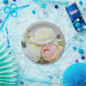 Weiße Torfbäume mit aprikotfarbener Rose Pappteller (Party)