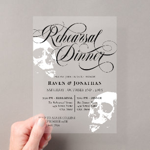 Weiße Totenkopf-Gotische Hochzeitsprobe-Abendessen Acryleinladungen