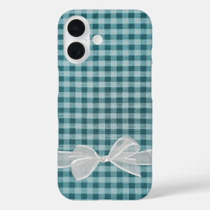 Weiße transparente Schleife auf Gingham iPhone 16 Hülle