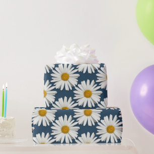 Weiße trendy Gänseblümchen - marineblaue Mode Geschenkpapier