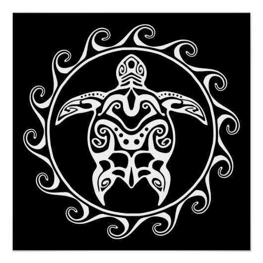 Weiße Tribal-Schildkröte Poster (Vorderseite)