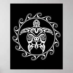 Weiße Tribal-Schildkröte Poster