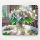 Weiße Trillien in einer Vintagen Glasscheibe Mousepad (Vorne)