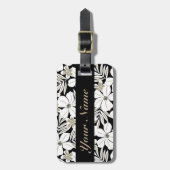 Weiße tropische Blume auf schwarz Gepäckanhänger (Vorderseite vertikal)
