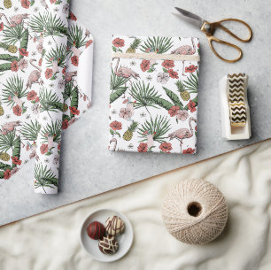 Weiße tropische Flamingo-Muster Geschenkpapier
