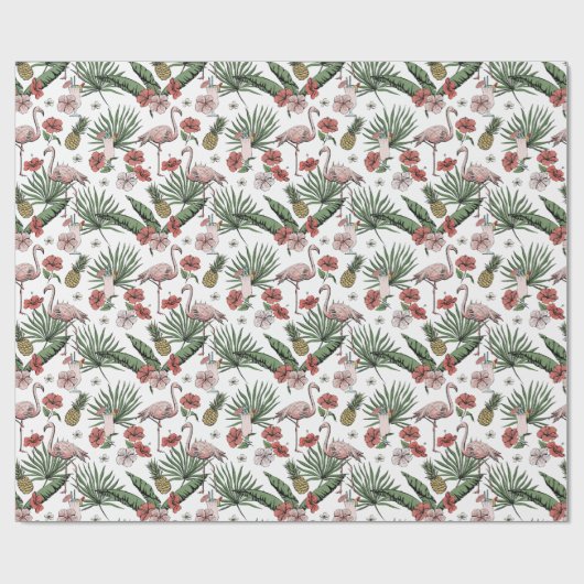 Weiße tropische Flamingo-Muster Geschenkpapier (Flach)