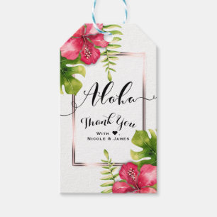 Weiße Tropische Hibiskusblätter Schicke Hochzeitsg Geschenkanhänger