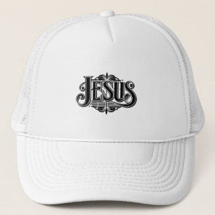 Weiße Tucker-Mütze mit Jesus-Namen Truckerkappe