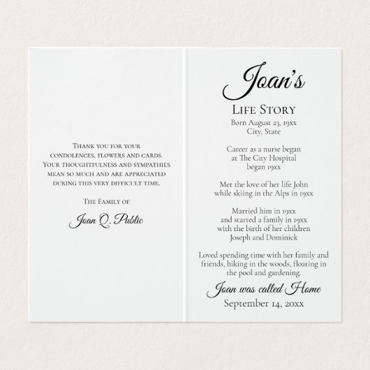 Weiße Tulip-Frühlingsfest Gedenkgebet Visitenkarten (Innenseite Aufgefaltet)