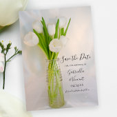 Weiße Tulip in Milchflasche Hochzeit Retten Sie da Save The Date