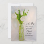 Weiße Tulip in Milchflasche Hochzeit Retten Sie da Save The Date (Vorderseite)
