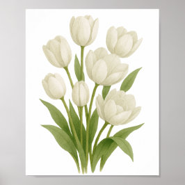 Weiße Tulips Aquarellfarben Wanddekor Druckfeder Poster